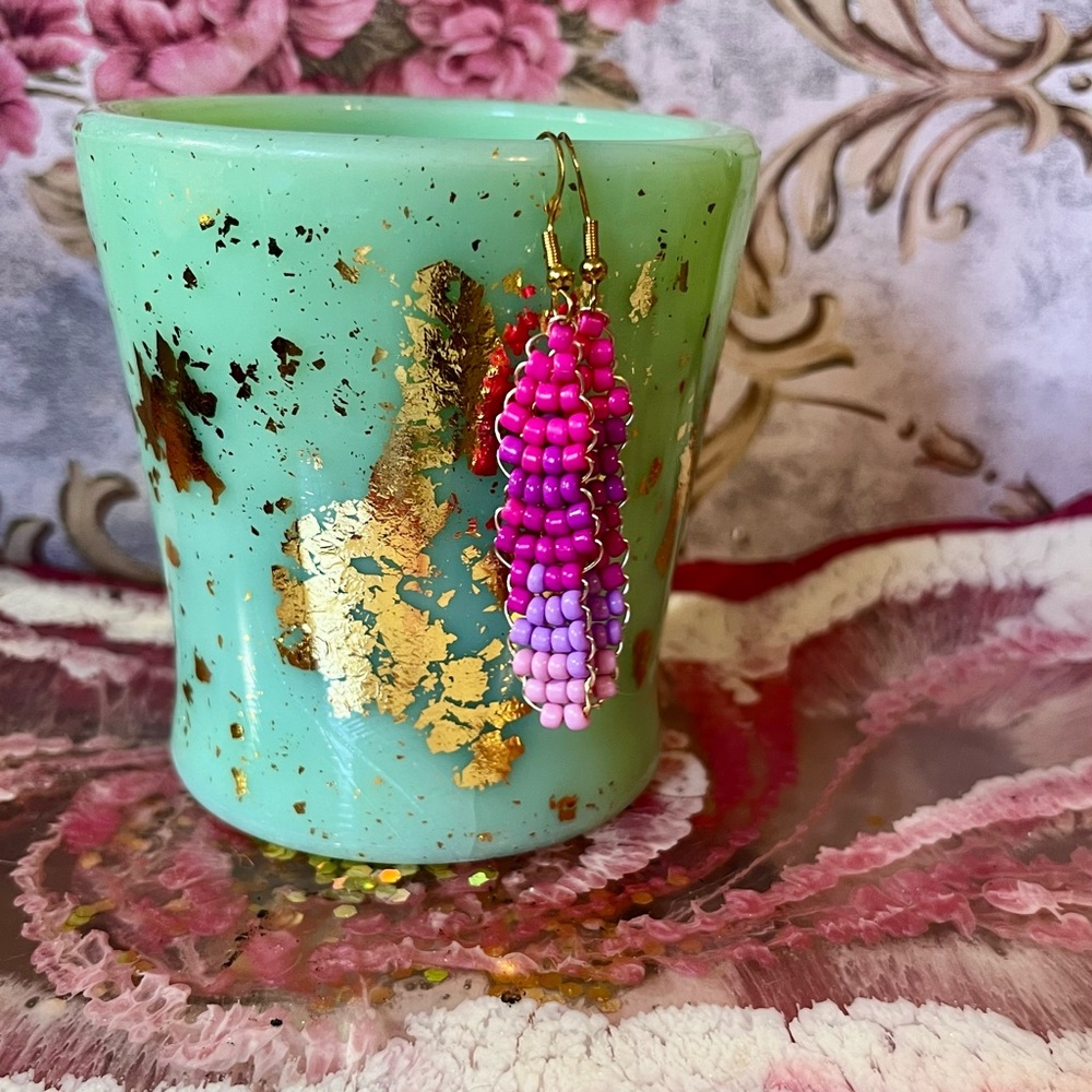 Pink and Purple Beaded Earrings